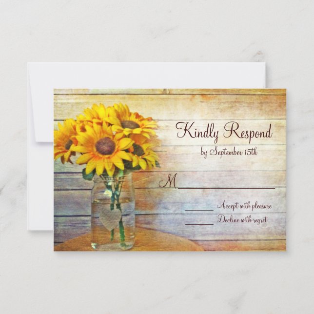 Country Mason Jar Sunflower Wedding RSVP Cards (Vorderseite)