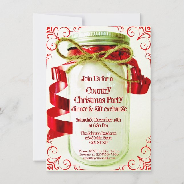 Country Mason Jar Weihnachts-Party Einladungen (Vorderseite)