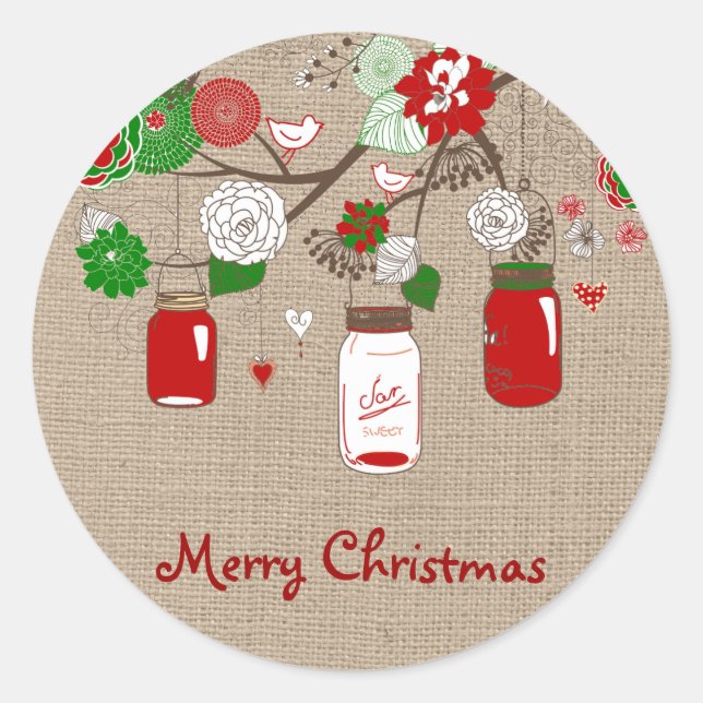 Country Mason Jar Weihnachtsaufkleber für Imitate  Runder Aufkleber (Vorderseite)