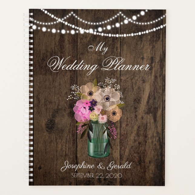 Country Mason Jar Wood Blume Hochzeit Planer (Vorderseite)
