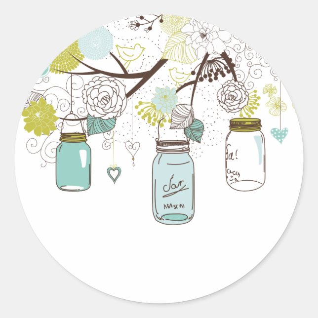 Country Mason Jars Blue Blumen Runder Aufkleber (Vorderseite)