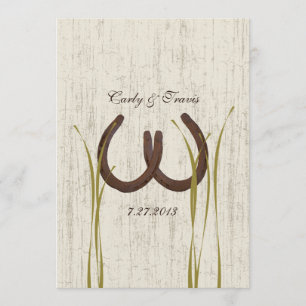 Country Meadow Rustic Horseshoes Wedding Einladung