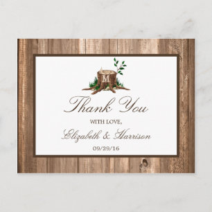 Country Monogram Tree & Wood Wedding Vielen Dank Postkarte