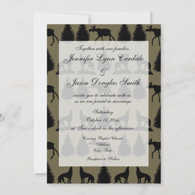 Country Moose Wolves Invitations de mariage pour l (Devant)