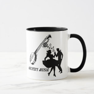 Country Music Banjo Square Tänzer Silhouette Art Tasse