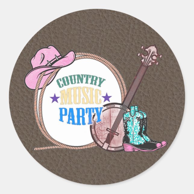 Country Music Birthday Party Runder Aufkleber (Vorderseite)
