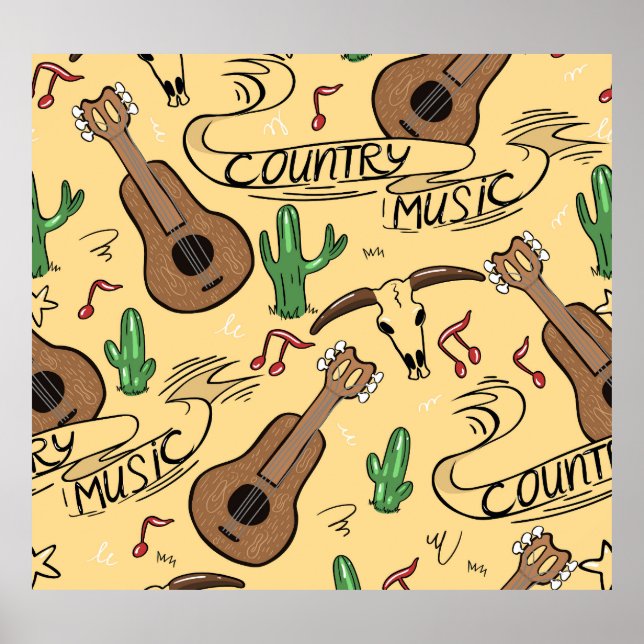 Country Music Gitarre Cactus Pattern Poster (Vorne)