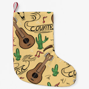 Country music nahtlos Muster mit Gitarren, Kakti Kleiner Weihnachtsstrumpf