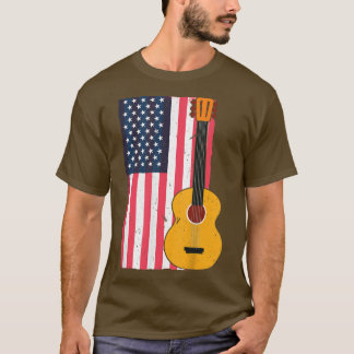 Country Music Retro Guitar American Flag  T-Shirt