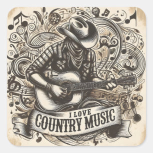 Country-Musik. Quadratischer Aufkleber