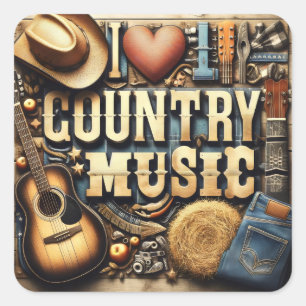 Country-Musik. Quadratischer Aufkleber