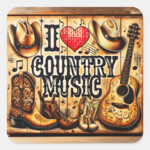 Country-Musik. Quadratischer Aufkleber