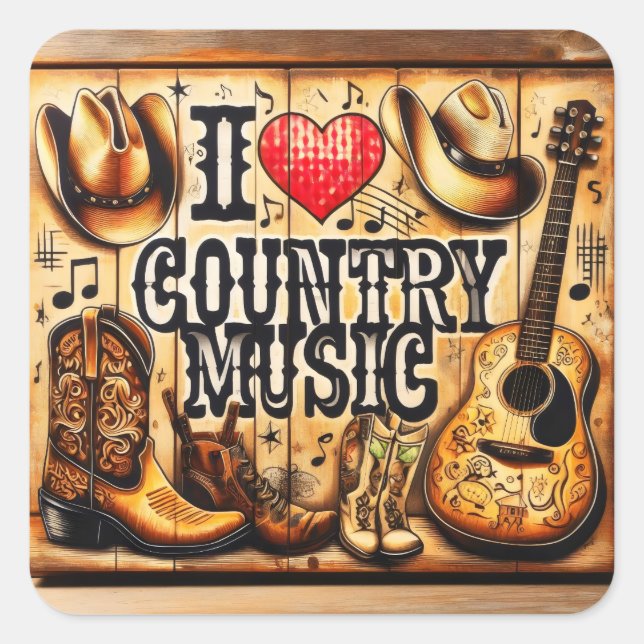 Country-Musik. Quadratischer Aufkleber (Vorderseite)