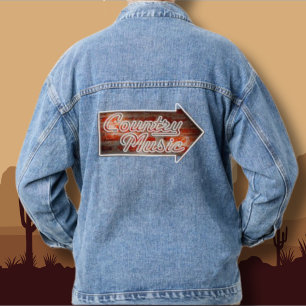 Country-Musik-Schild Blau Damen-Denim-Jeans-Jacke Jeansjacke
