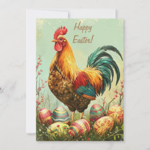 Country Oster Rooster Freude: Rustikaler Charme Feiertagskarte