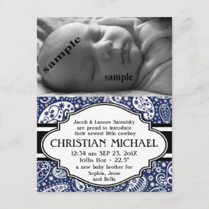 Country Paisley New Baby Boy Faire-part de naissan