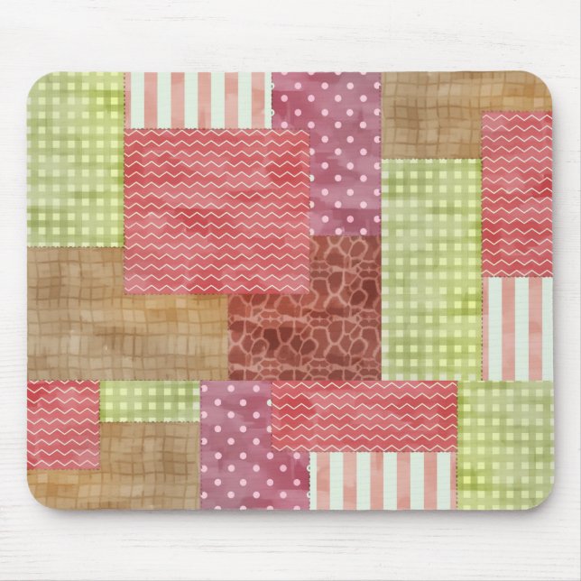 Country Patchwork Chic Pattern Quilblocks Mousepad (Vorne)