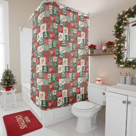 Country patchwork christmas pattern duschvorhang