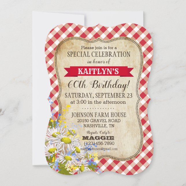 Country Picnic mit Daisy Bouquet Birthday Einladun Einladung (Vorderseite)