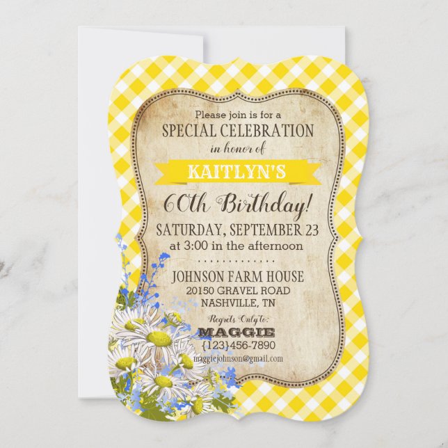Country Picnic mit Daisy Bouquet zum Geburtstag ei Einladung (Vorderseite)