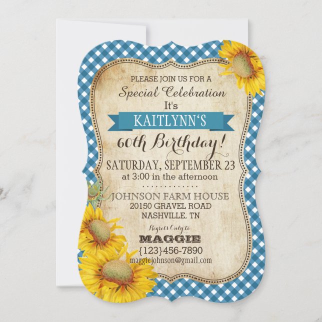 Country Picnic mit Sonnenblumen Birthday Invite Einladung (Vorderseite)