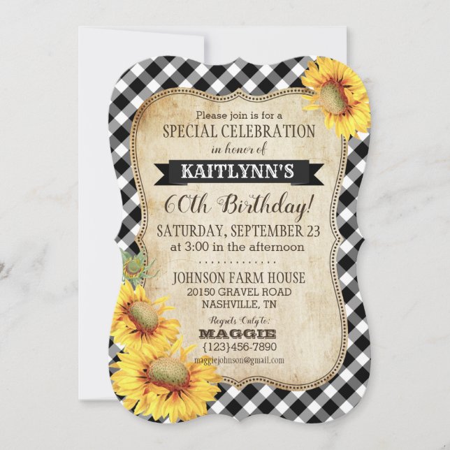 Country Picnic mit Sonnenblumen Einladung zum Gebu (Vorderseite)