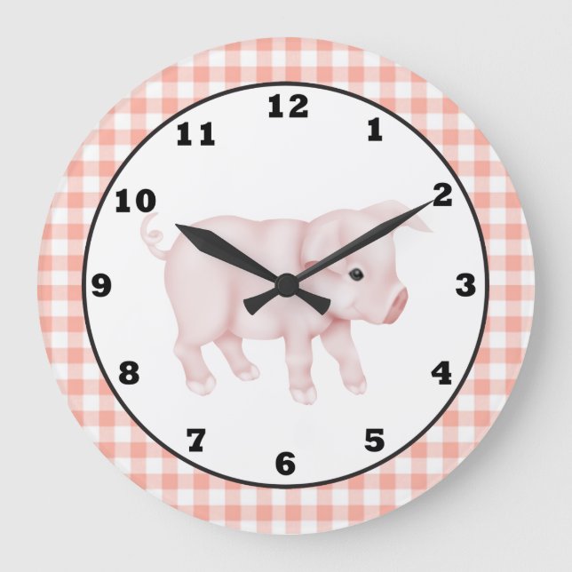 Country Pig Cartoon wall clock Große Wanduhr (Vorderseite)