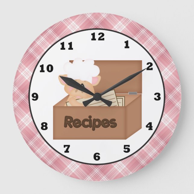 Country Pig dessin animé cuisine horloge murale (Recto)