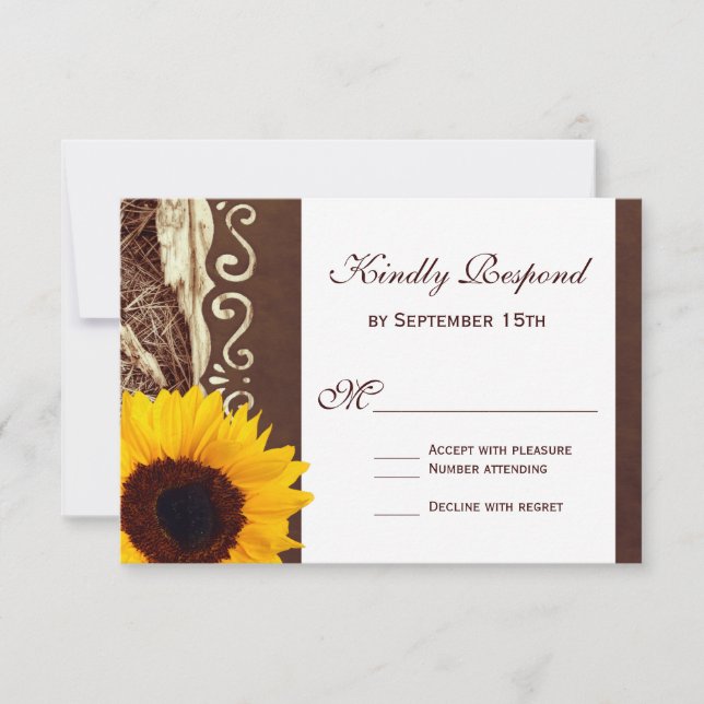 Country Pine Needles Sonnenblumen Hochzeit RSVP Ka (Vorderseite)
