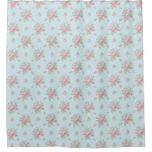 Country Pink Blume auf Blue Dusche Vorhang