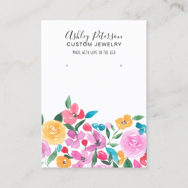 Country Pink Floral Aquarell Ohranzeige Visitenkarte (Vorderseite)