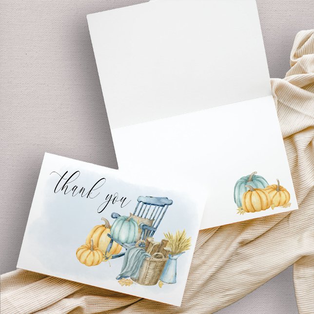 Country Pumpkin Blue Watercolor Dankeskarte (Rustic Farmhouse Pumpkin watercolor thank you card)
