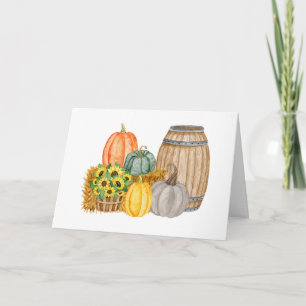 Country Pumpkin Harvest - Sonnenblumen und Barrel Karte