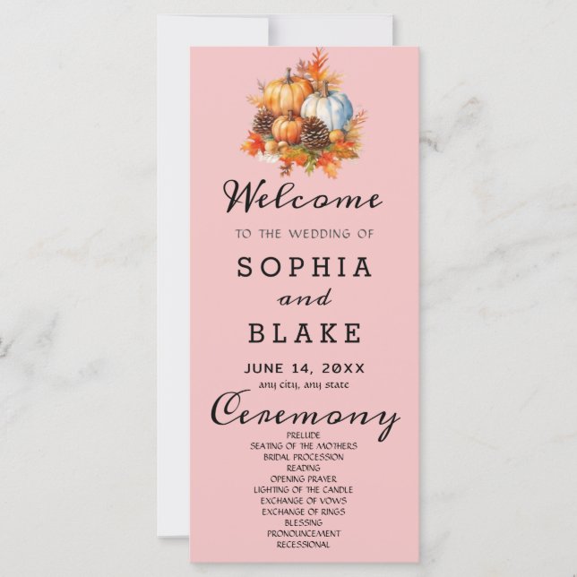 Country Pumpkins Fall Baby Pink Wedding Program (Vorderseite)