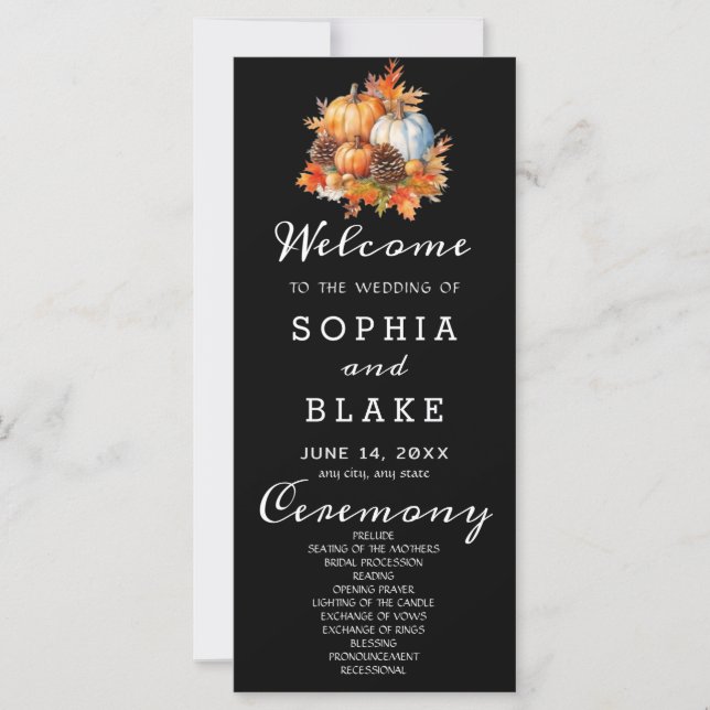 Country Pumpkins Fall Black Wedding Program (Vorderseite)