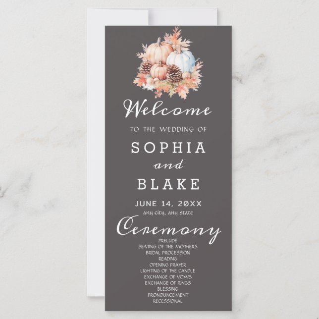 Country Pumpkins Fall Gray Wedding Program (Vorderseite)