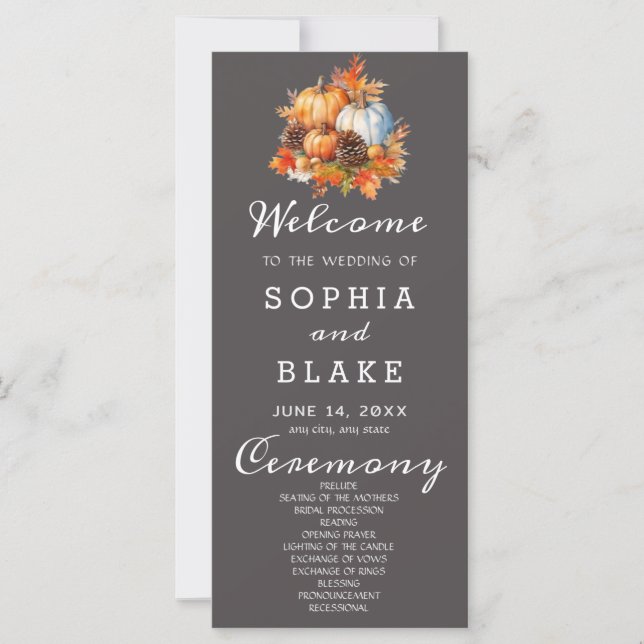 Country Pumpkins Fall Gray Wedding Program (Vorderseite)