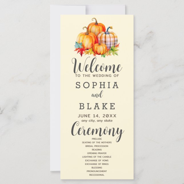 Country Pumpkins Kariert Fall Yellow Wedding Progr (Vorderseite)