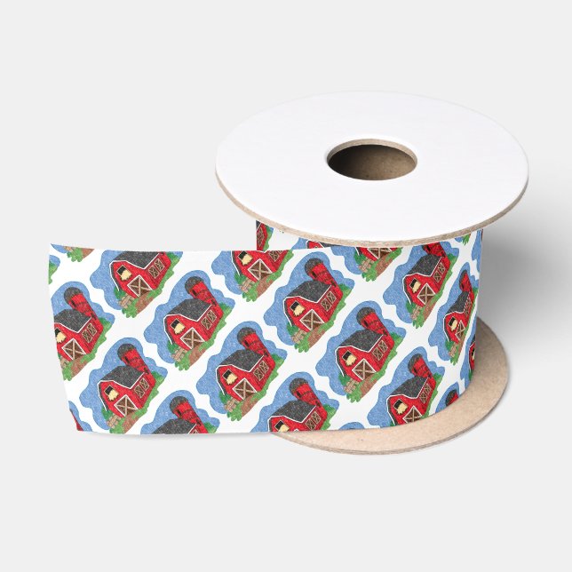 Country Red Barn Satin Ribbon Satinband (Spule)