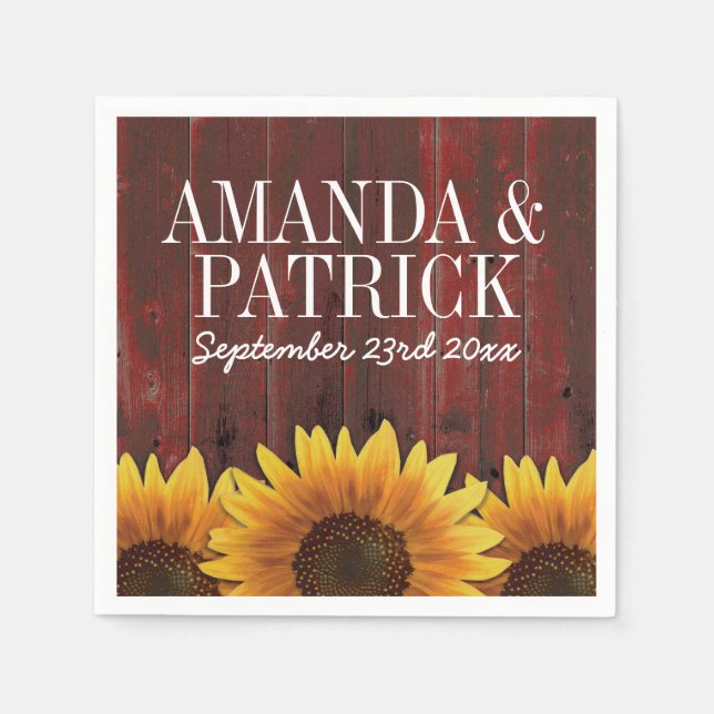 Country Red Barn Wood + Rustic Sunflower Wedding Serviette (Vorderseite)