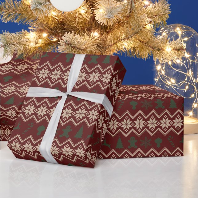 Country Red Green Snowflakes Weihnachten Geschenkpapier (Feiertage)