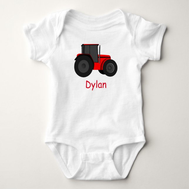 Country Red Traktor mit Ihrem Baby Name Romper Strampler (Vorderseite)