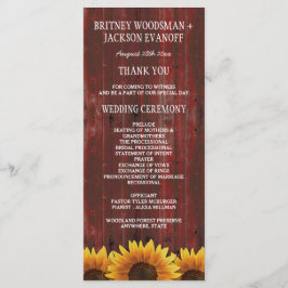 Country Red Wood Rustic Sonnenblumen Hochzeitsprog Programm