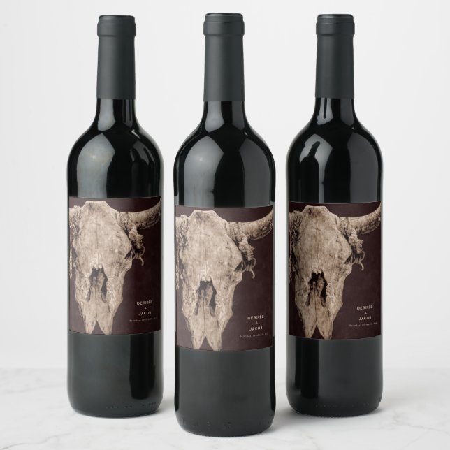 Country Rodeo Western Brown Bull Skull Weinetikett (Flaschen)