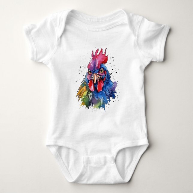 Country Rooster Chicken Watercolor Stil Baby Strampler (Vorderseite)
