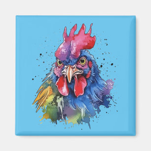 Country Rooster Chicken Watercolor Stil Magnet