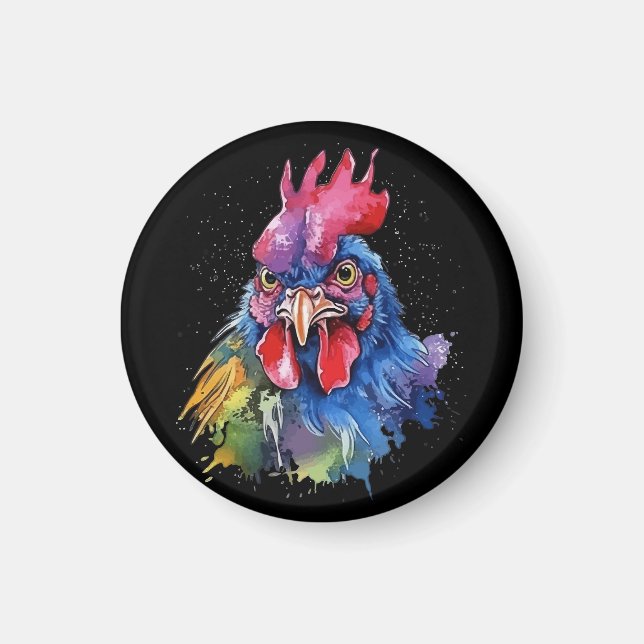 Country Rooster Chicken Watercolor Stil Magnet (Vorne)