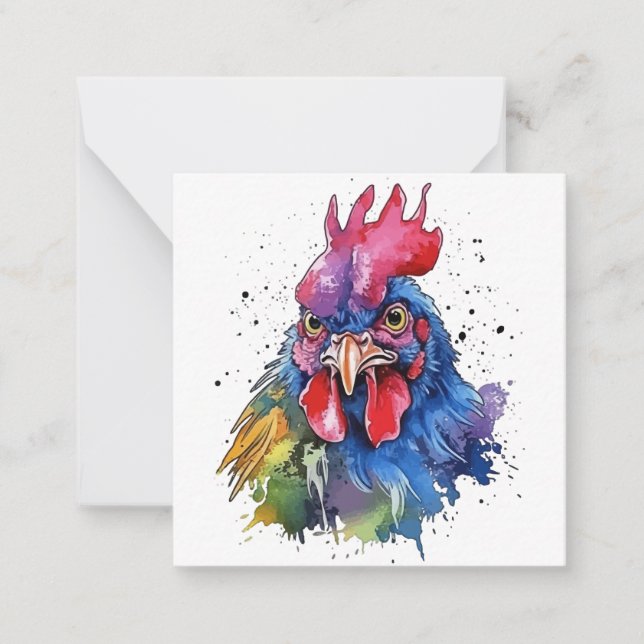 Country Rooster Chicken Watercolor Stil Mitteilungskarte (Vorderseite)