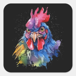 Country Rooster Chicken Watercolor Stil Quadratischer Aufkleber