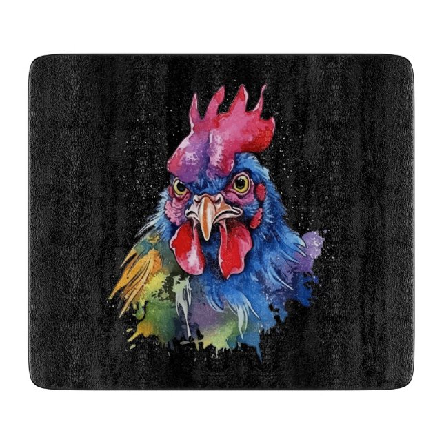 Country Rooster Chicken Watercolor Stil Schneidebrett (Vorderseite)